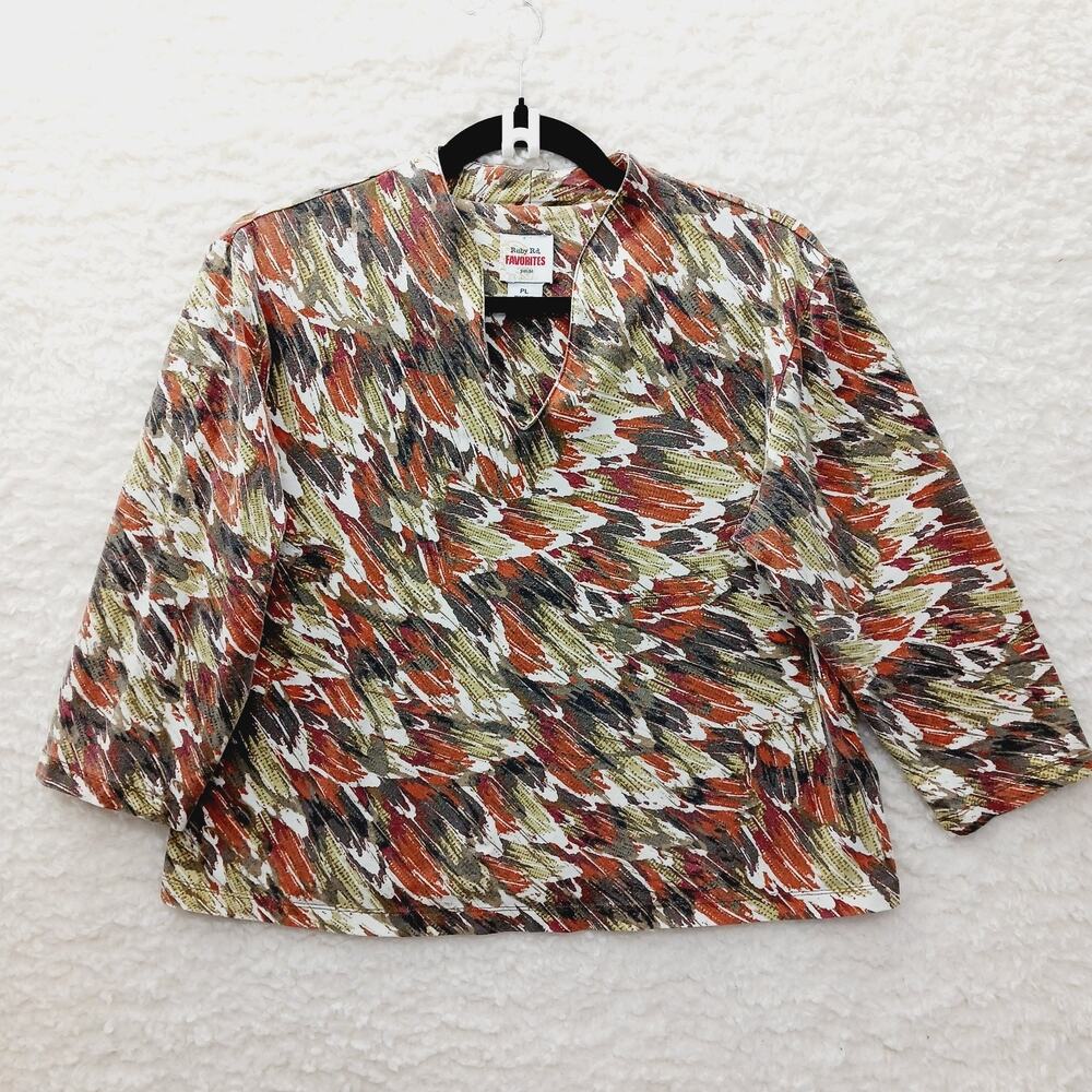 T-Shirt Women Abstract Brushstroke Boho Earth Tone Artistic Whimsycore Size L